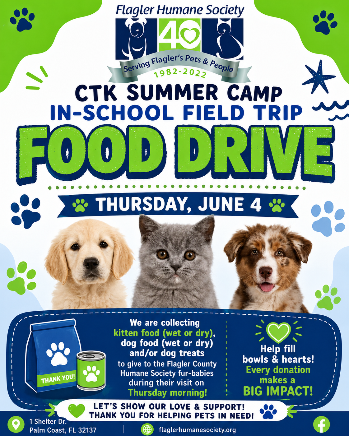 CTK Summer Camp Food Drive for Flagler Humane Society